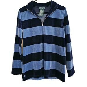 Vintage Lauren Ralph Lauren  Women Tops Stripe Velour ‎ 3/4 Zip up
